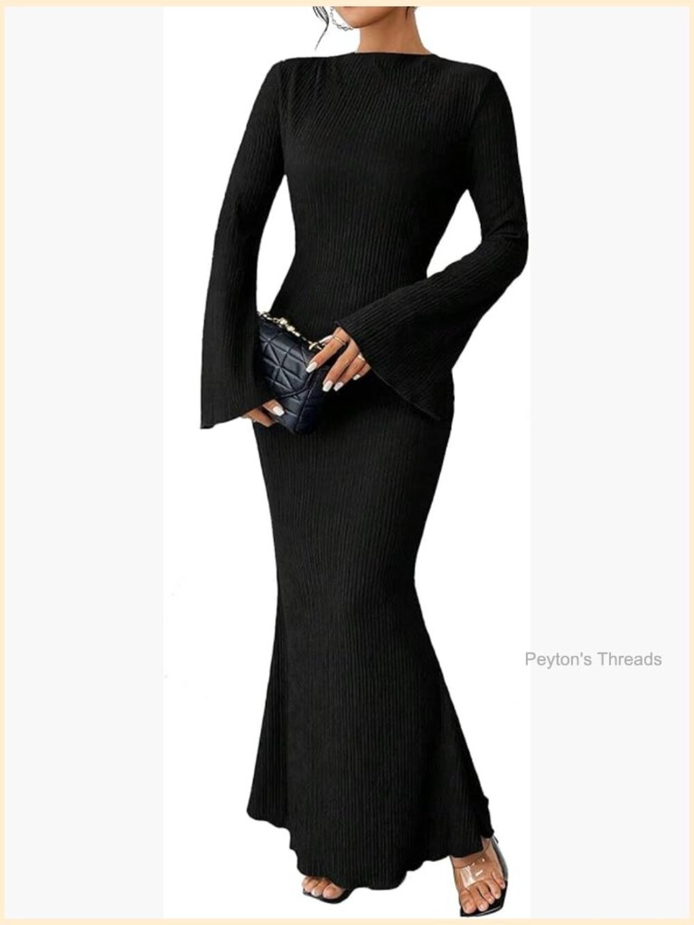 Maxi Dress with Flare Sleeves Mermaid Hem Boho - Picture 1 of 7